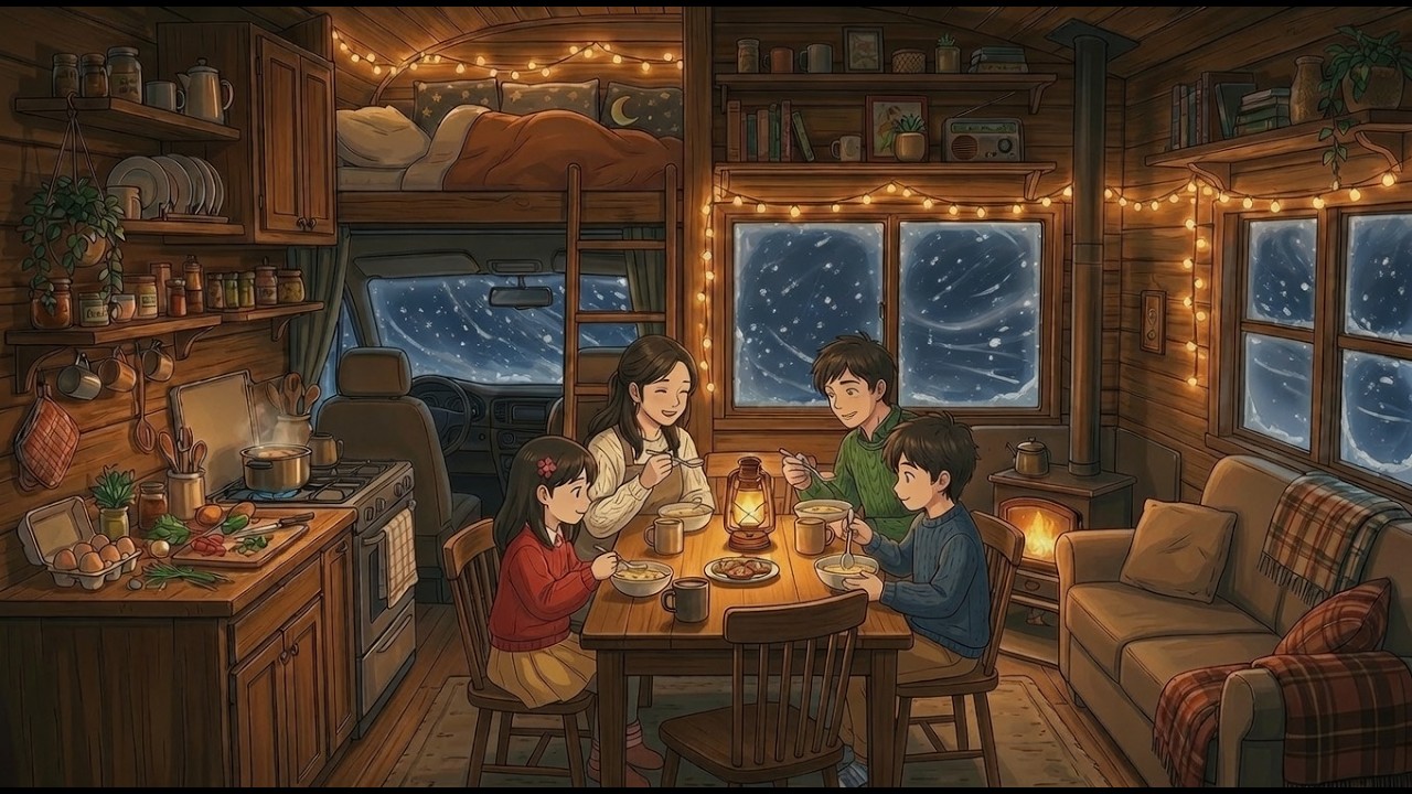 Cozy Family Camper During a Winter Snowstorm ❄️ Relaxing ASMR Night Ambience for Sleep