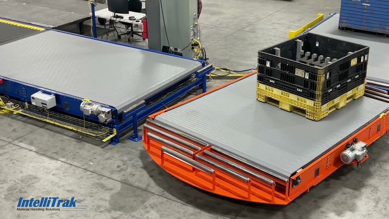Mat Top Conveyor FAT - IntelliTrak Conveyor - Walkable Mat Top, powered Turntables, Low elevation