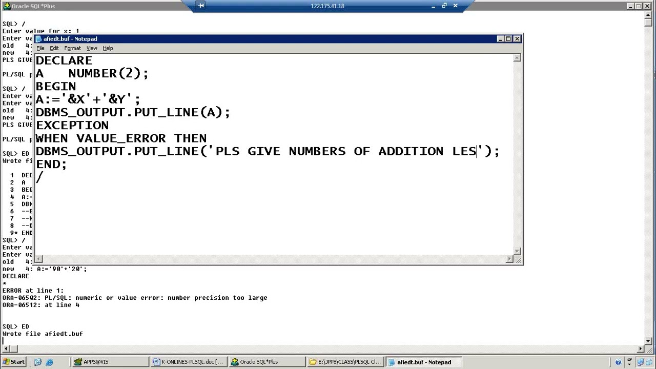 PLSQL Class   11  EXCEPTIONS in ORACLE 11g