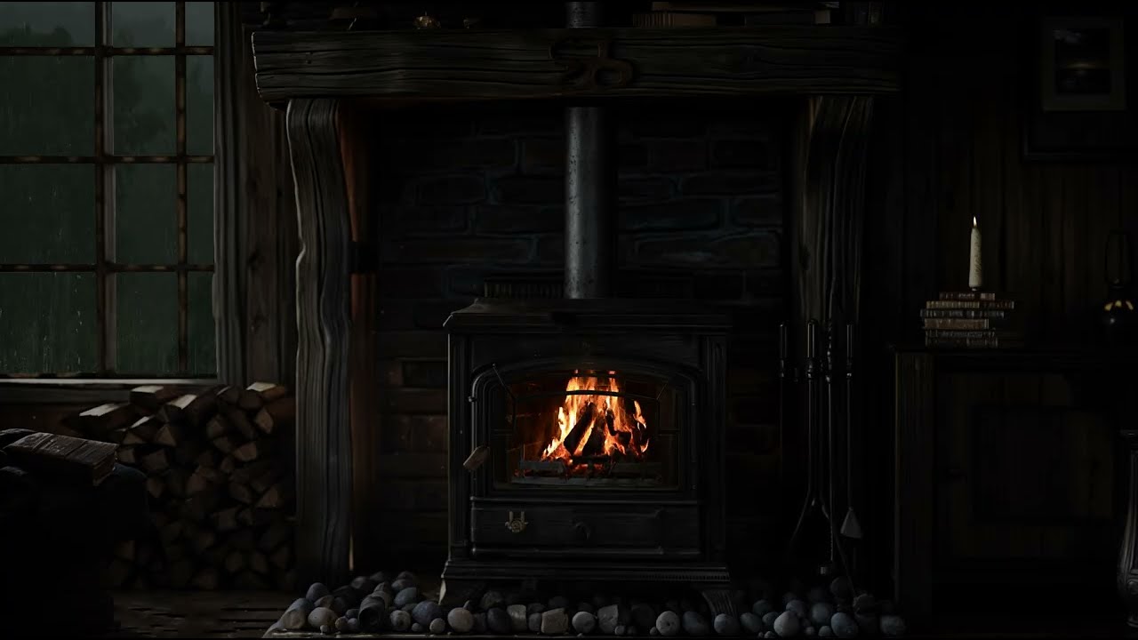 Alpine Mountain Rain with Fireplace Glow 🔥🌧️ | Alpenregen & Kaminlicht in der Berghütte | No Ads