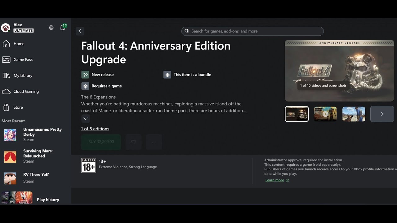Исправлена ​​ошибка, из-за которой Fallout 4 Anniversary Edition не устанавливался в приложении X...