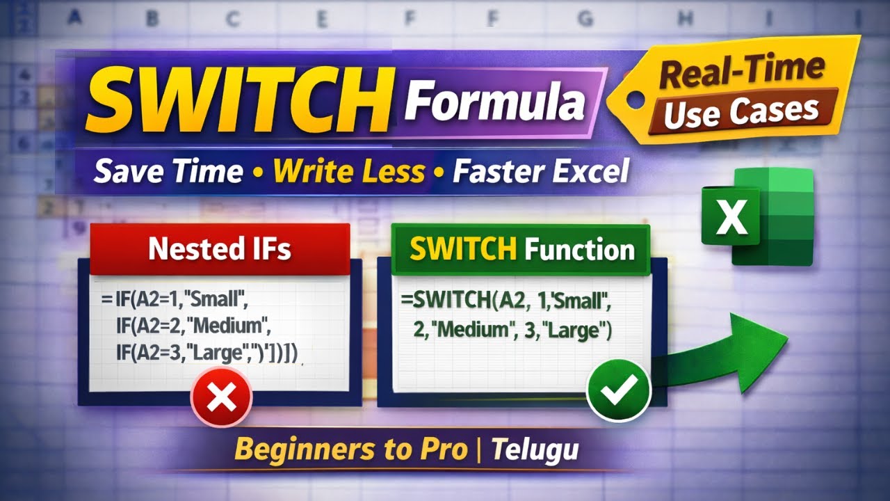 Excel SWITCH ఫార్ములా తెలుగులో | 5 ఉదాహరణలు | Complete Guide