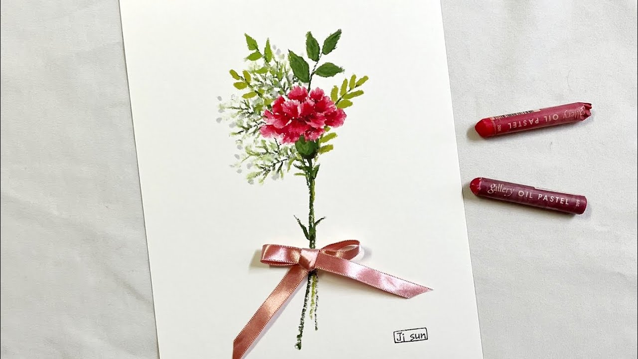 오일파스텔로 카네이션 그리기.Drawing carnations with oil pastels.