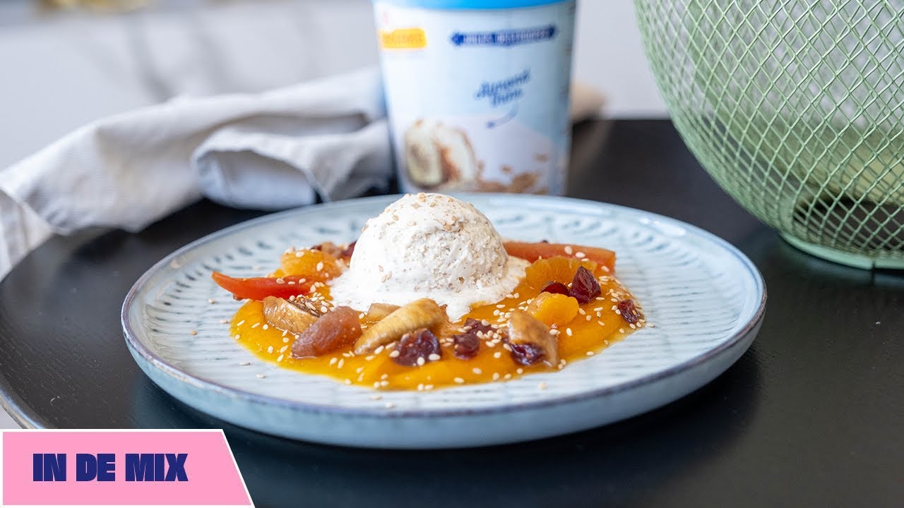 Crème van zoete aardappel met ijs en gedroogd fruit | In de mix