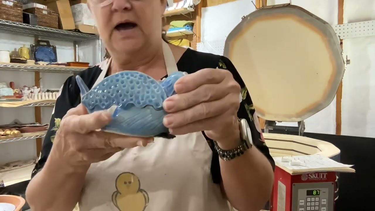 kiln unloading Sept. 2024: sculpted bird, candles and Christmas #diannasmudshop  #MS charcuterie