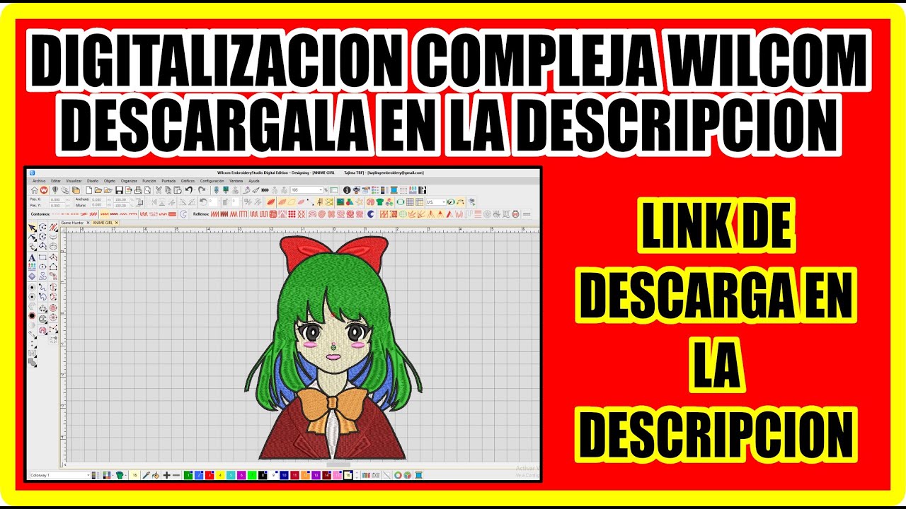DIGITALIZACION COMPLEJA ANIME WILCOM EMBROIDERY SOFTWARE LINK PARA DESCARGA EN LA DESCRIPCION