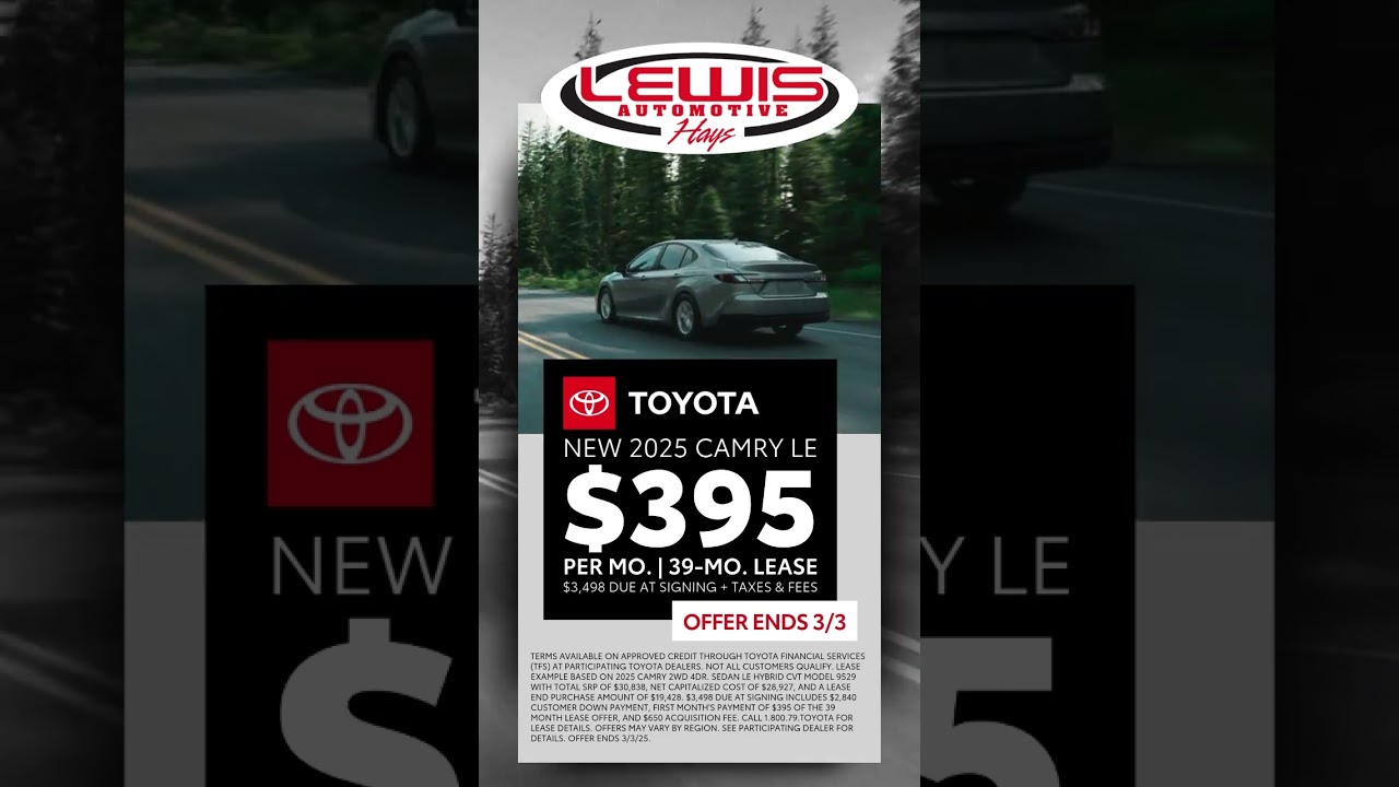 Drive a New Toyota Camry with a Lease at Lewis Toyota of Hays! 🚗✨
