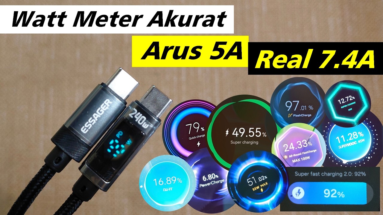 Tes Kabel Data Essager Digital Display | 240w 5A 50V | 100% Super Fast Charge | Laptop 20V | Turbo.C