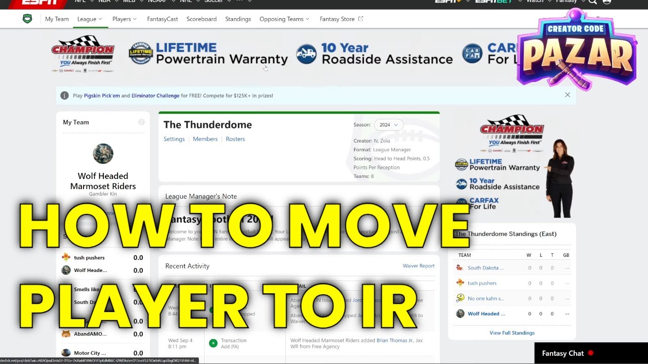 How to Move a Player to IR on ESPN Fantasy Football