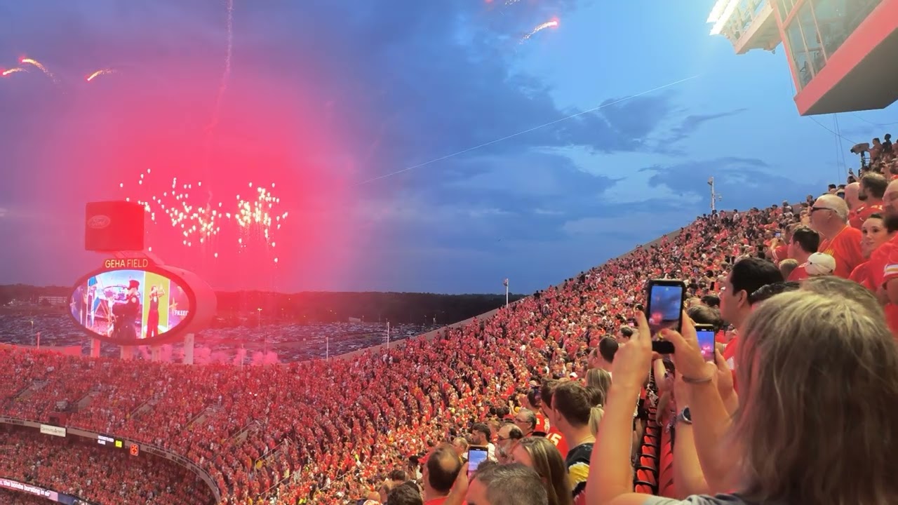 Chiefs vs Ravens Season Opener National Anthem and Flyover. B-2 Spirit Bomber
