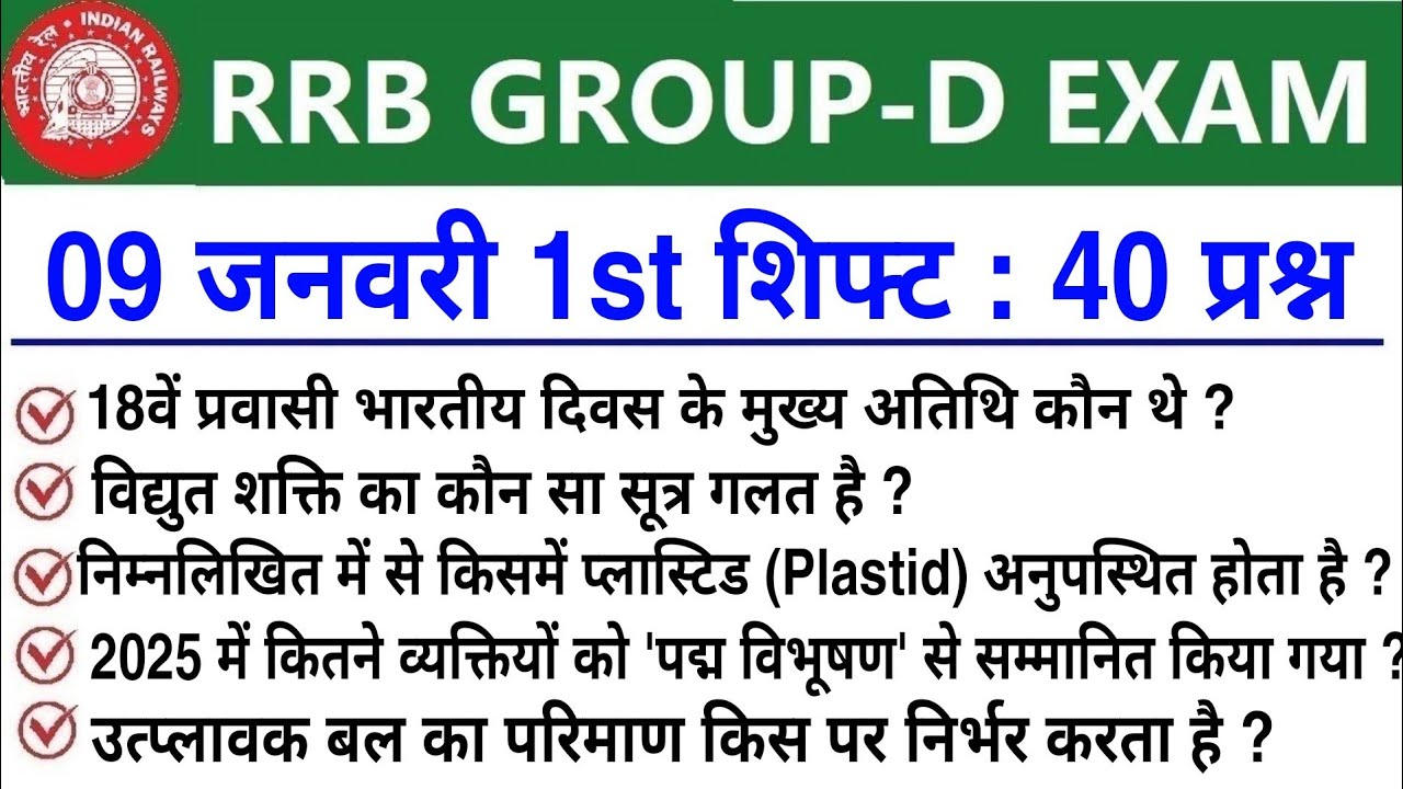 RRB Group D Review 1st Shift 9 January 2025 | RRB  Group D Exam Analysis today|RRB Group D Review 