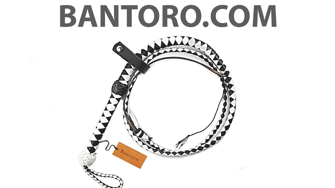 Black and White 6 Feet Leather Bullwhip made using 12 Plaits - Leather whip