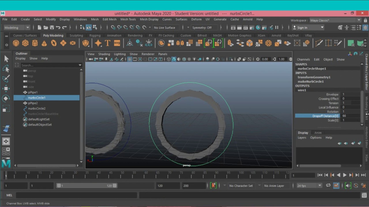 Maya 2020 -wire deformer tool for beginner tutorial