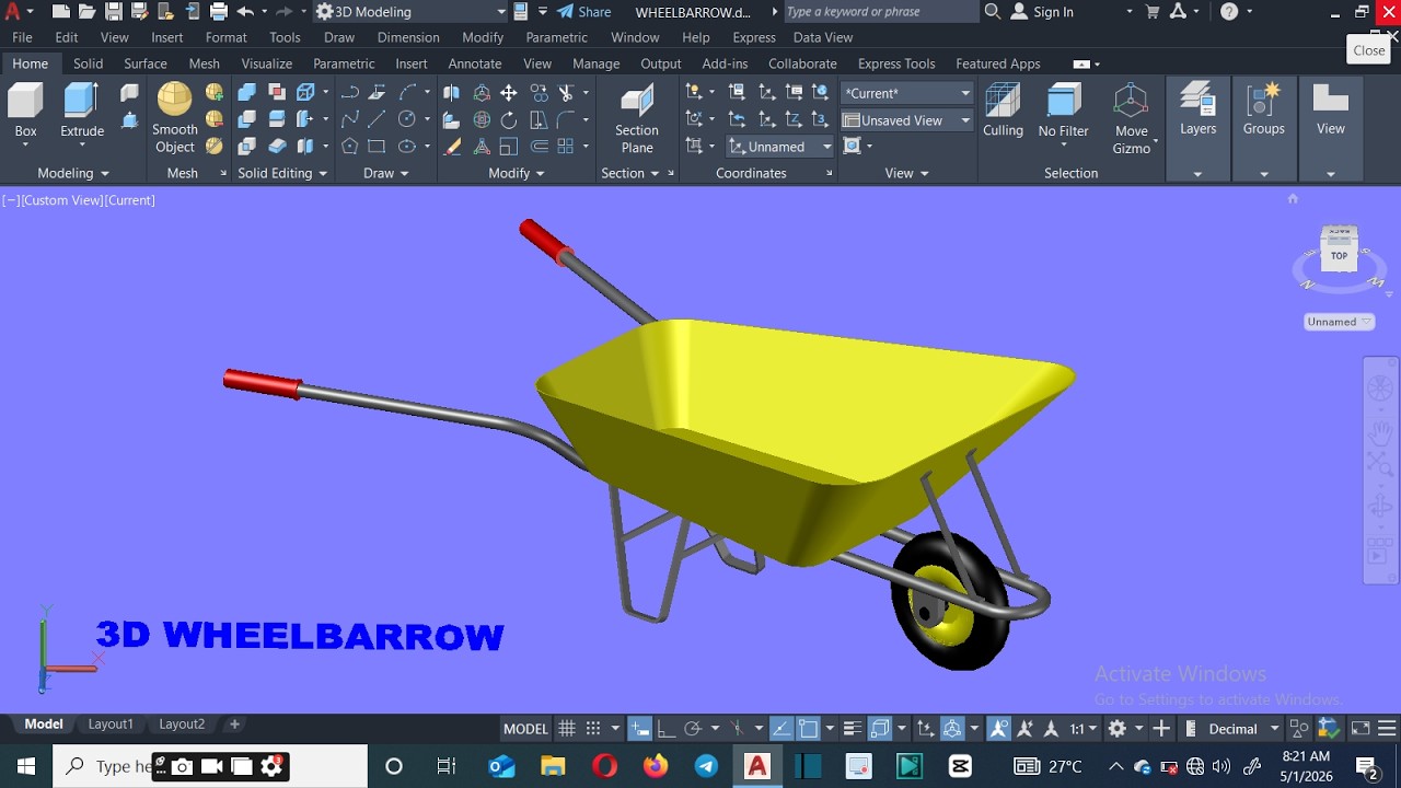 Design a Wheelbarrow 3D Model: AutoCAD