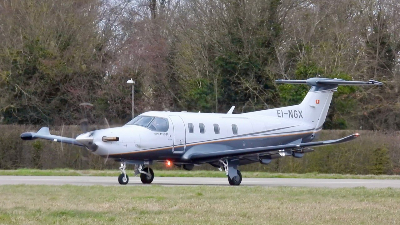 Stellaer 212 Pilatus PC-12 NGX EI-NGX departing from Cambridge Airport