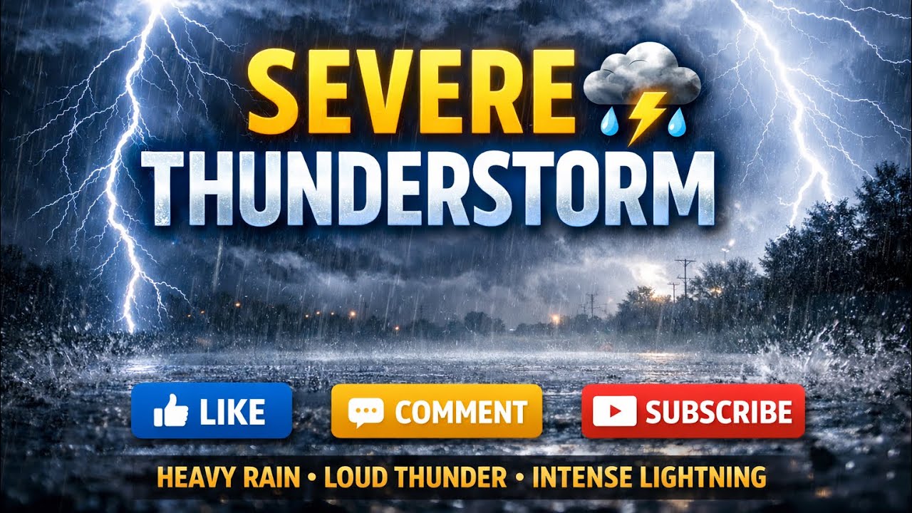 Severe Thunderstorm at Night | Intense Rain, Lightning & Deep Thunder