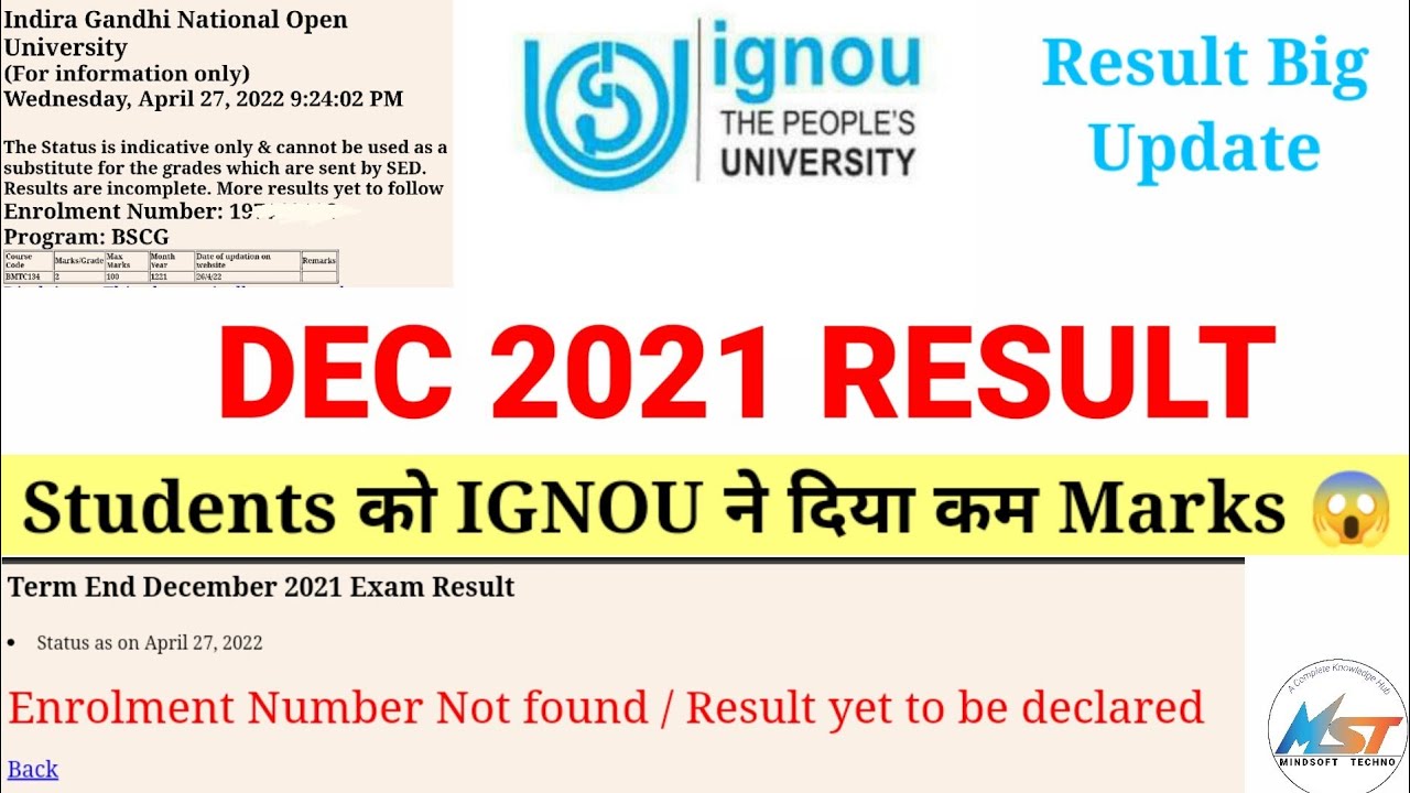 IGNOU DEC 2021 RESULTS 6th Big Update | Student को IGNOU ने दिया कम Marks 😱 | Results Doubt Solution