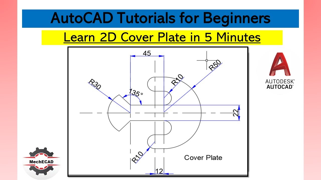 AutoCAD Tutorial for Beginners | Learn 2D Cover Plate in 5 Minutes | AutoCAD Mechanical