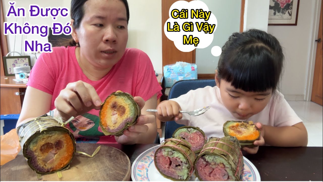 164, Lần Đầu Mẹ Việt Tập Cho Con Lai Ăn Bánh Tét VIỆT NAM, A Jun Ăn Bánh Tét Mẹ Nguyên Hết Thèm Luôn