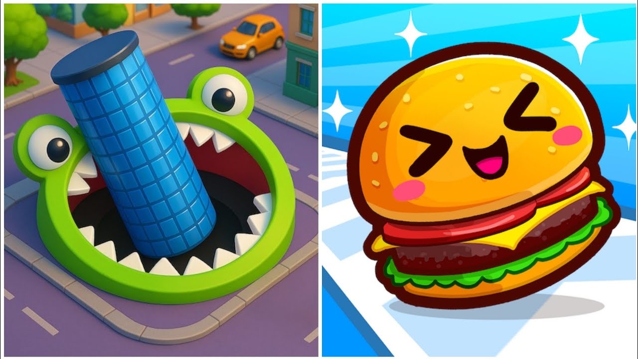 Food Run Vs Hole.io MAX LEVEL Gameplay Walkthrough Android IOS Double Merge ASMR!