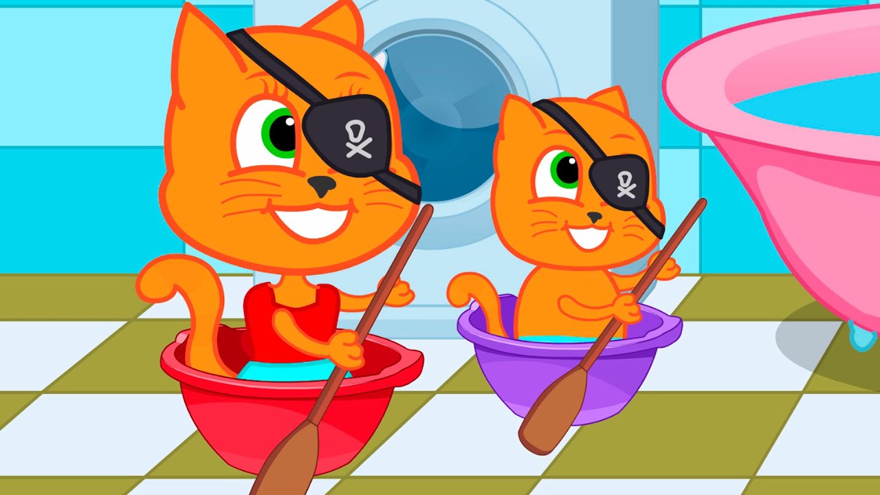 Cats Family in English - Pirate Boat Cartoon for Kids