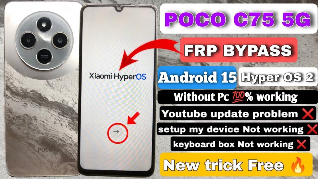 Poco C75 5G FRP Bypass android 15 2025 || Poco C75  5G Google Account Bypass Xiaomi Hyper OS 2.0
