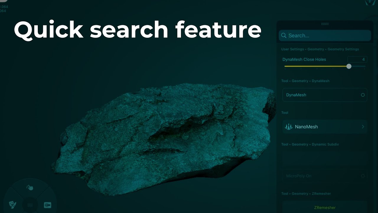 Getting Started with ZBrush for iPad - Quick Search
