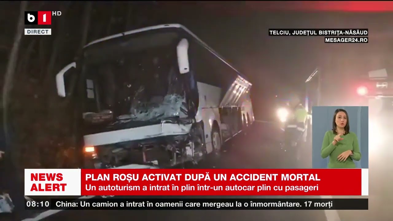 PLAN ROȘU ACTIVAT DUPĂ UN ACCIDENT MORTAL - UN AUTOCAR COLIZIUNE CU UN AUTOTURISM_Știri B1_9ian 2023
