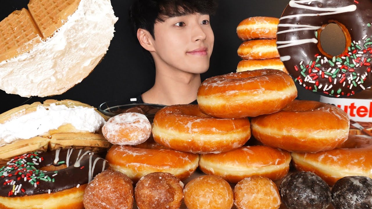 ASMR MUKBANG DONUTS & WAFFLE & NUTELLA CHOCOLATE