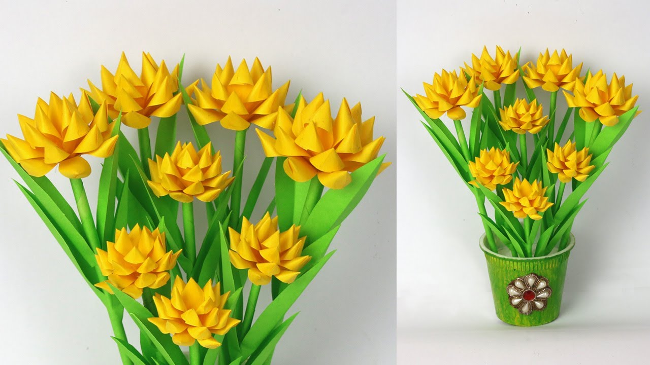 Beautiful Paper Flower Vase Decoration / Paper stick Flower / Easy Paper Flower Making
