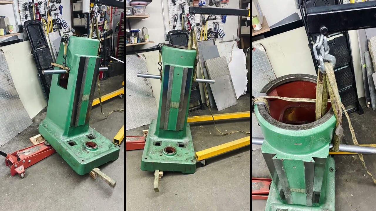 disassembling and moving a bridgeport style Milling machine(Grizzly) with a cherry picker.