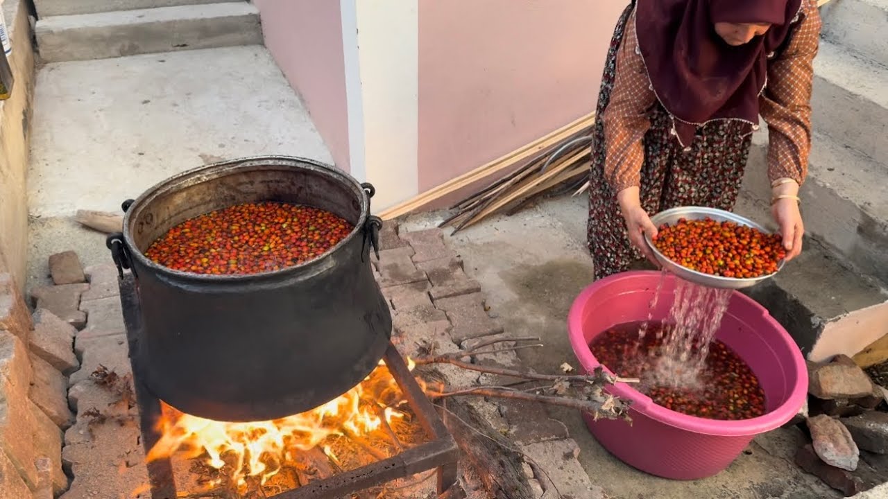 Köy kahvaltısı organik kuşburnu yapımı ￼