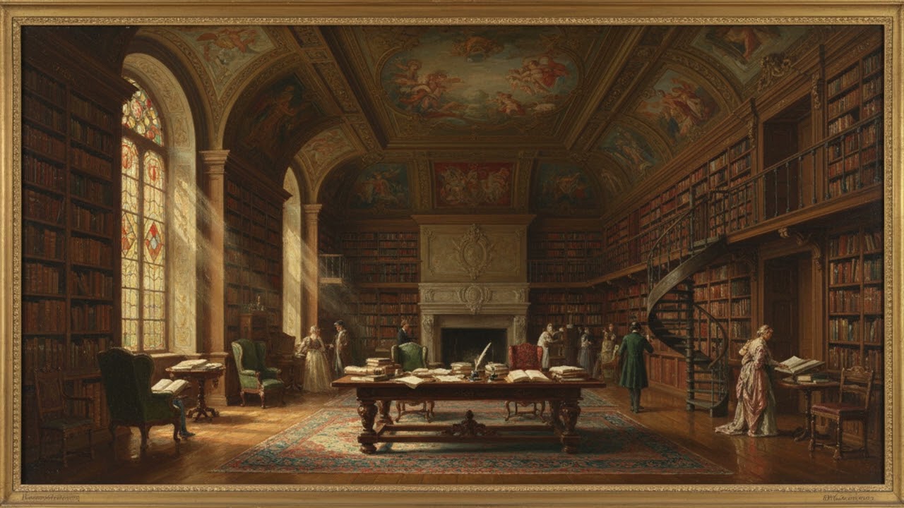 Ancient Library Oil Paintings 4K TV Screensaver (1 Hours No Music)