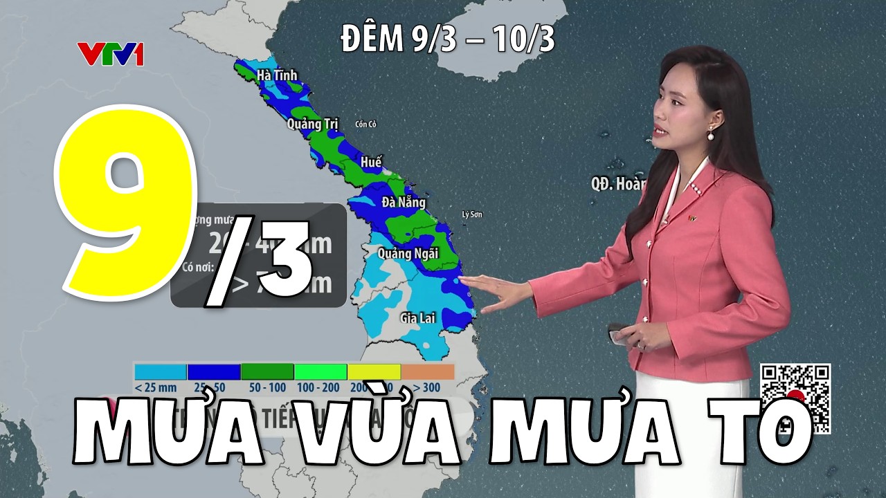 Dự báo thời tiết 19h45 - 09/03/2026 | Trung Bộ có mưa vừa đến mưa to | VTVWDB