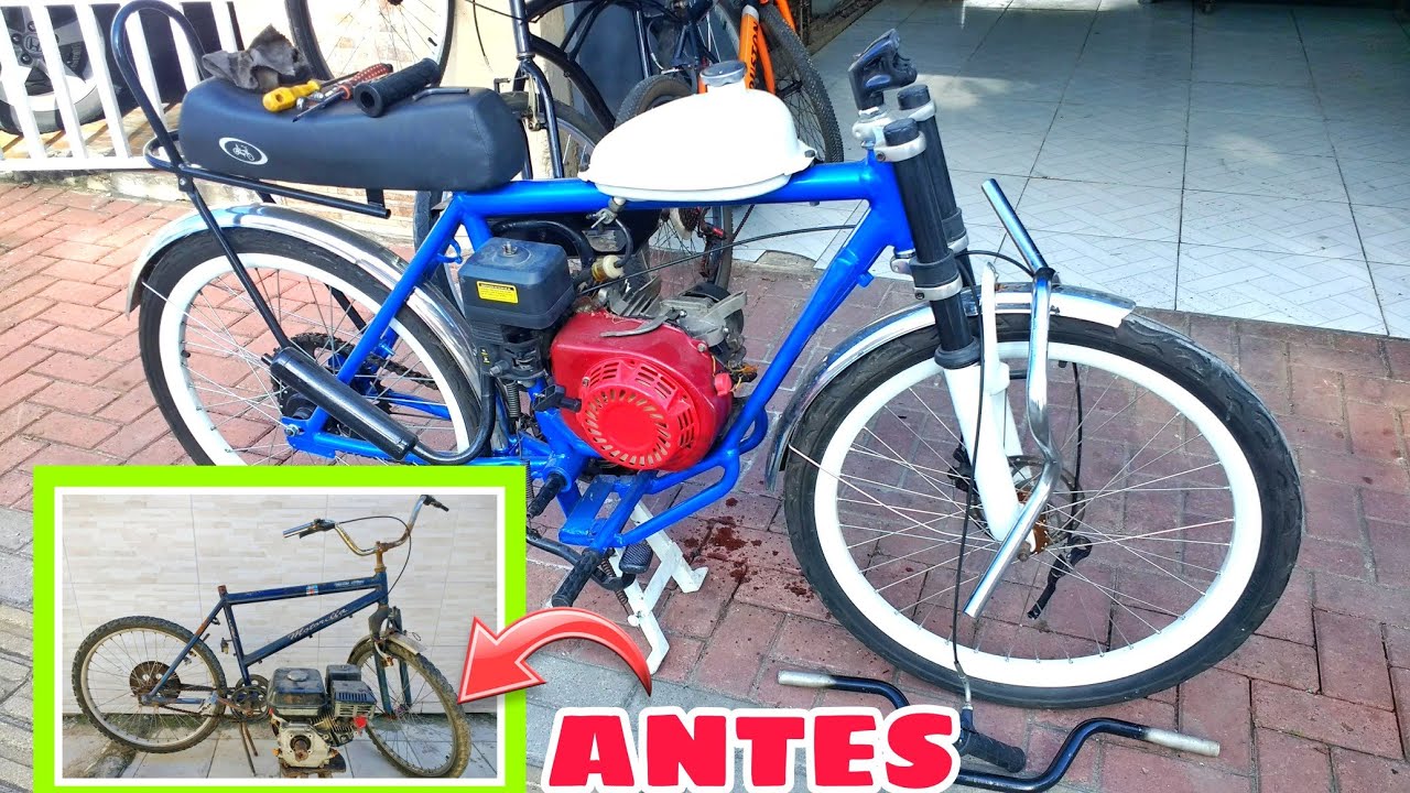 BICICLETA DA SUCATA COM MOTOR ESTACIONÁRIO PROJETO FINALIZADO VÍDEO COMPLETO DO INÍCIO AO FIM