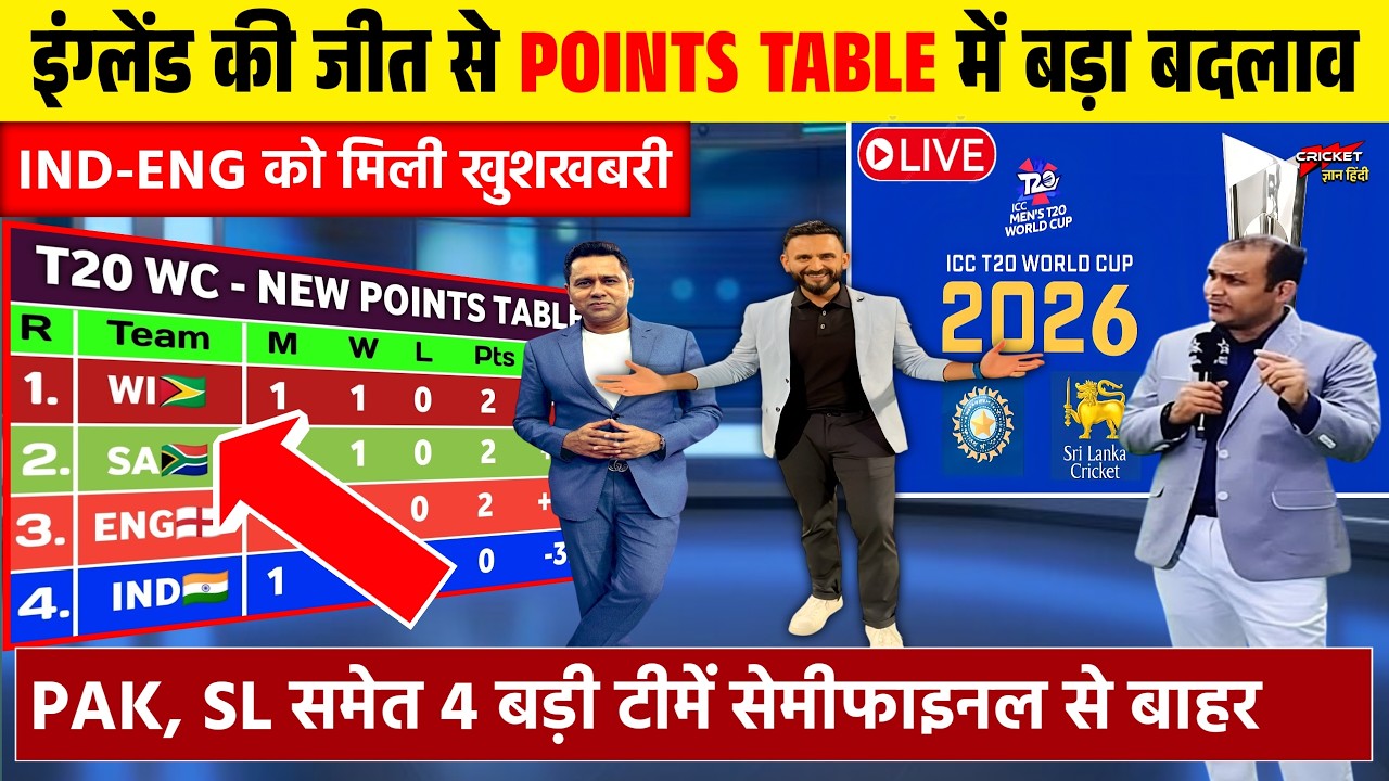 T20 WC POINTS TABLE 2026 | इंग्लैंड की जीत से पॉइंट्स टेबल में मचा बवाल | बदले सेमीफाइल के समीकरण।