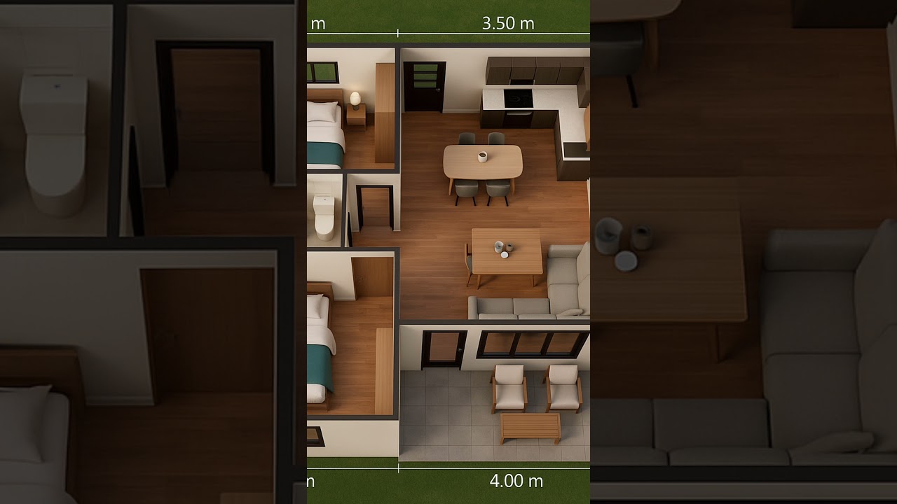 Modern 2 Bedroom House Design | 3D Floor Plan with Porch | 8x9 Meter Smart Home Layout 