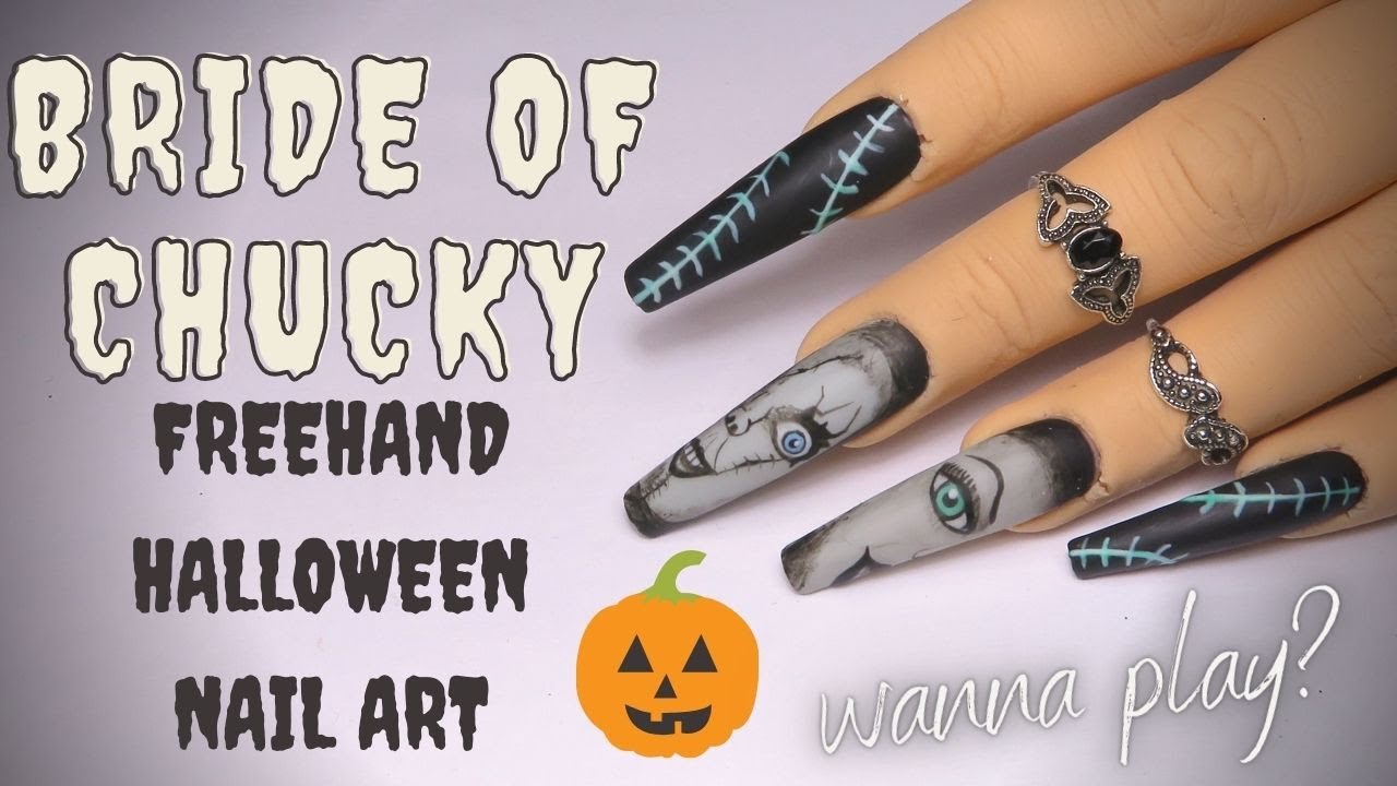HALLOWEEN NAIL ART | Bride Of Chucky 'Glow In The Dark' Freehand Nail Art
