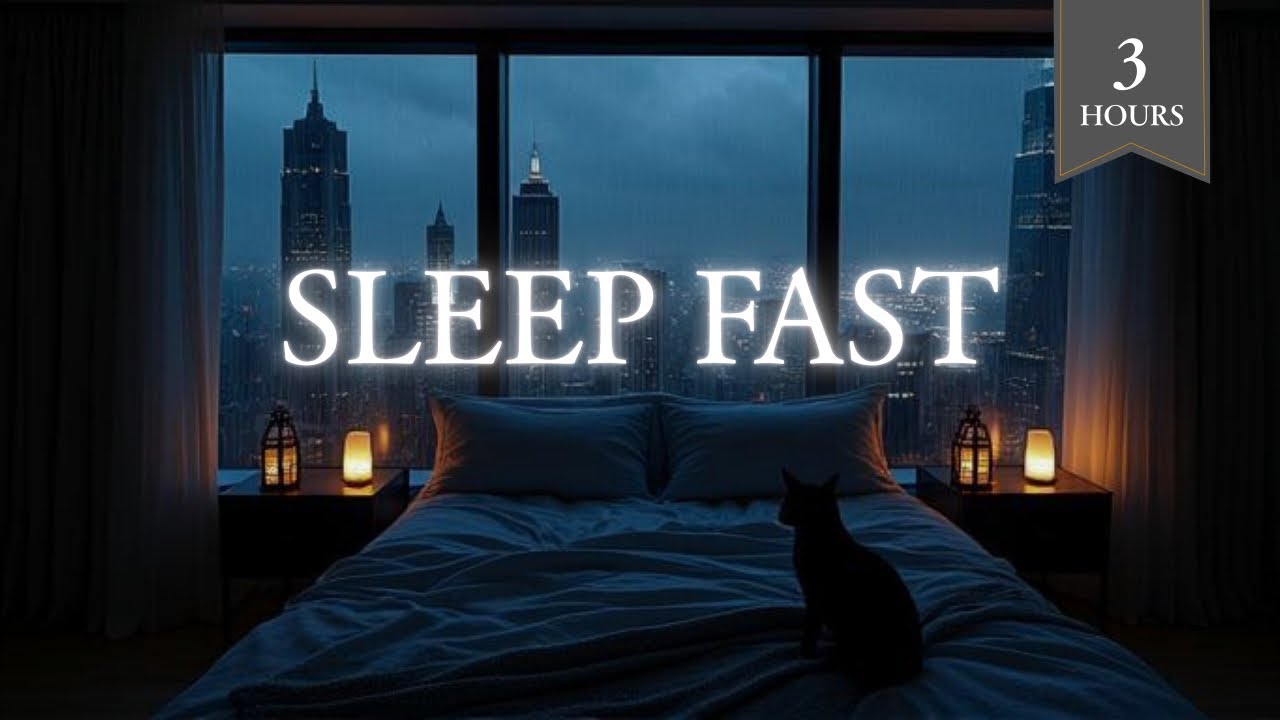 Rain on Window for Deep Sleep 🌧️ Cozy City Night with Cat | Sleep Fast Rain Sounds (3 Hours)