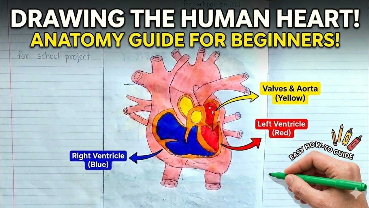 Human Heart Diagram ❤️ | Easy Biology Drawing For Class 5-9