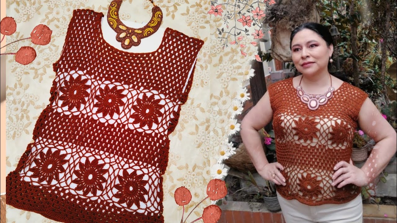 COMO TEJER UNA BLUSA A CROCHET, CON FLORES CALADAS. TODAS LAS TALLAS.