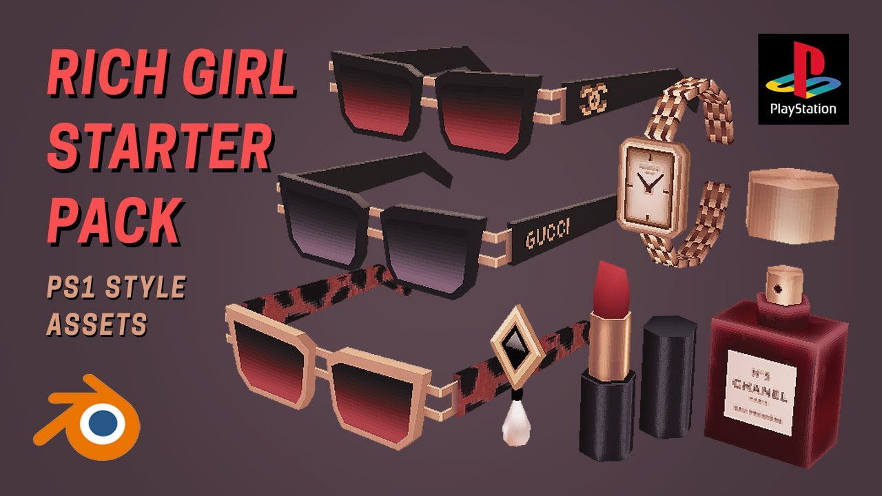 Luxury Accessories Pack / Low Poly PS1 style assets in Blender (Timelapse)