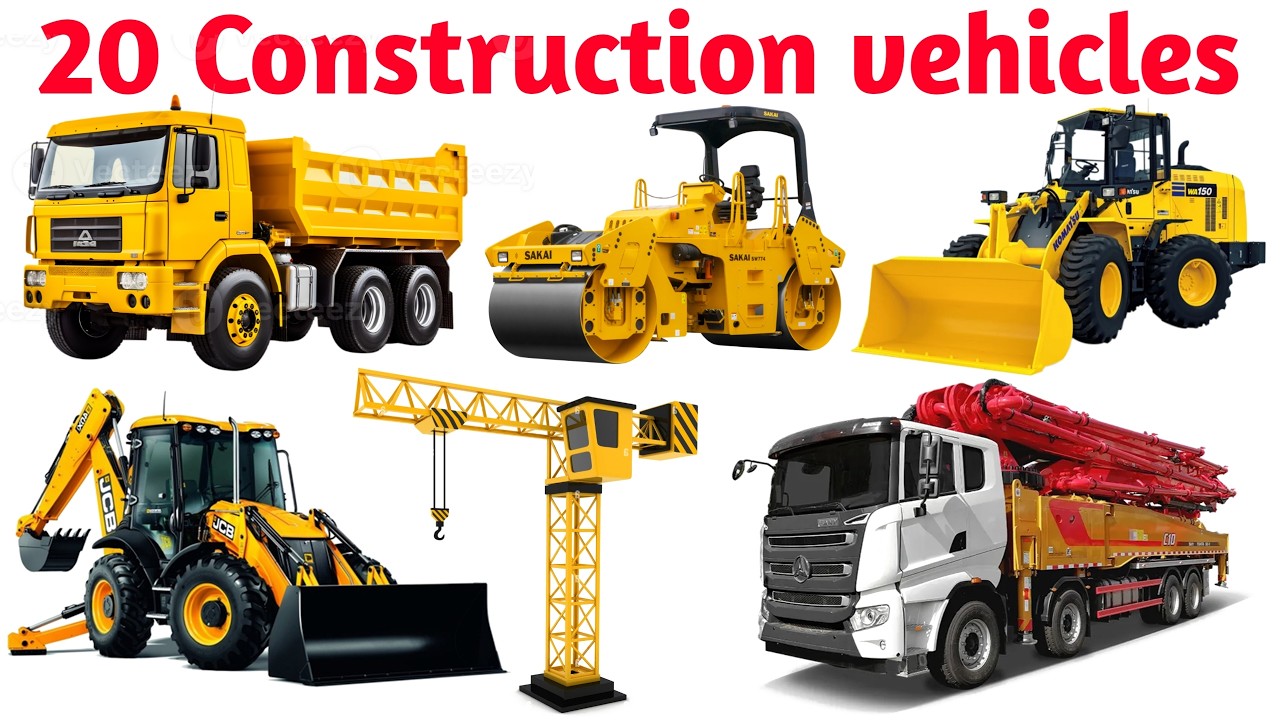 20 Construction Vehicles Names 🚧 | Learn Construction Vehicles in English & Hindi