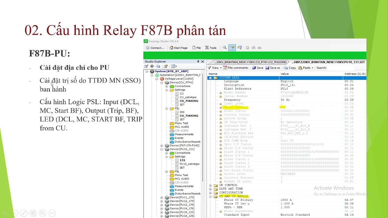 Cấu hình và thử nghiệm hệ thống relay 87B dạng Phân tán