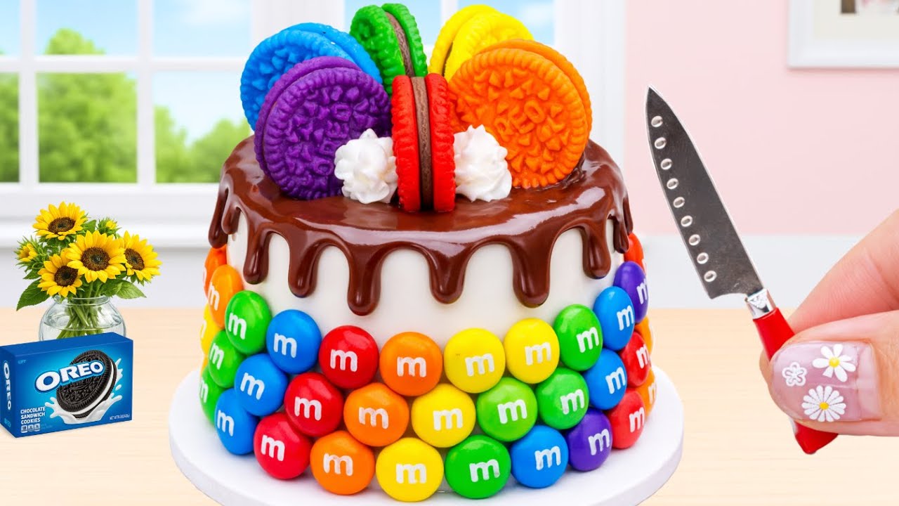 Mini Oreo M&M Rainbow Cake 🌈🍪🍫 | Satisfying Chocolate Drip Mini Cake Decorating | Tiny Cakes World