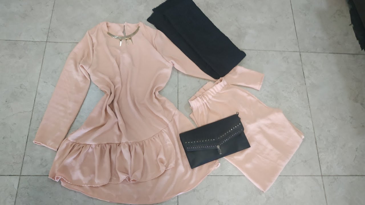 قص وخياطة طقم كالجوال للمحجبات سهل وجميل 🌹 بنطلون وبلوزه.لايك للفيديو