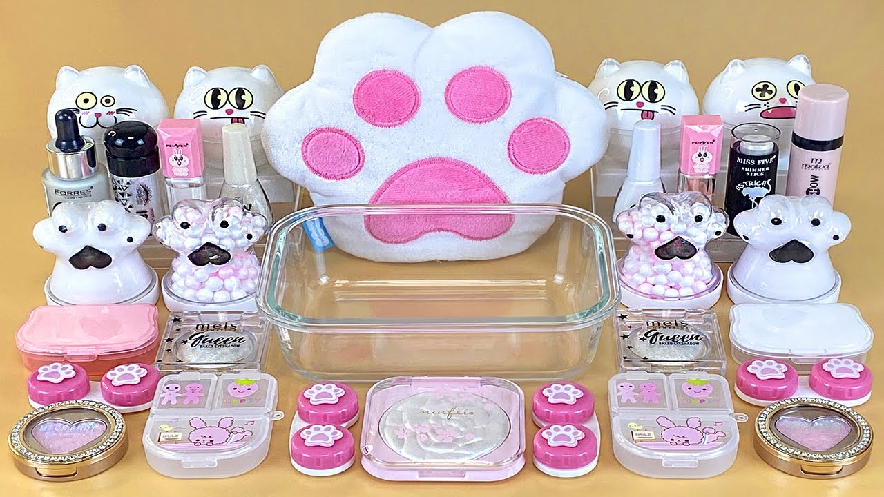 WHITE SLIME 🤍Mixing makeup and glitter into Clear Slime 💤💦ASMR Satisfying Slime Videos 1080p