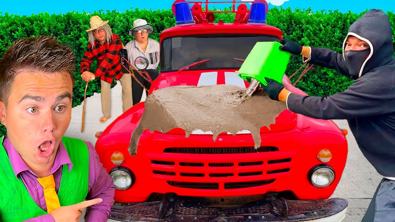 Thief Jack on Motorcycle put Dirt on Hood of a Fire Truck in Car Wash - Comedy Video 2025