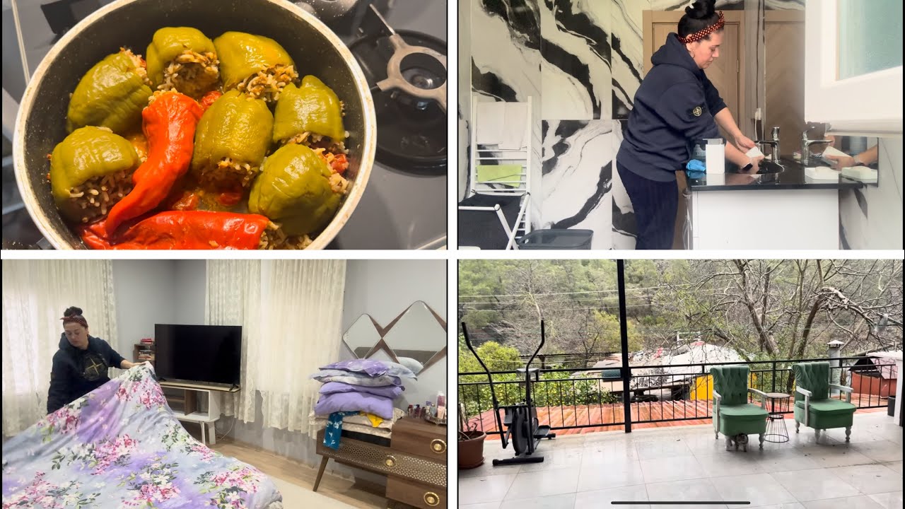 TEMİZLİK GÜNÜ 🧼 İŞLER BİRİKMİŞ🤷🏼‍♀️KIYMALI BİBER DOLMASI YAPTIM 🌶️ 