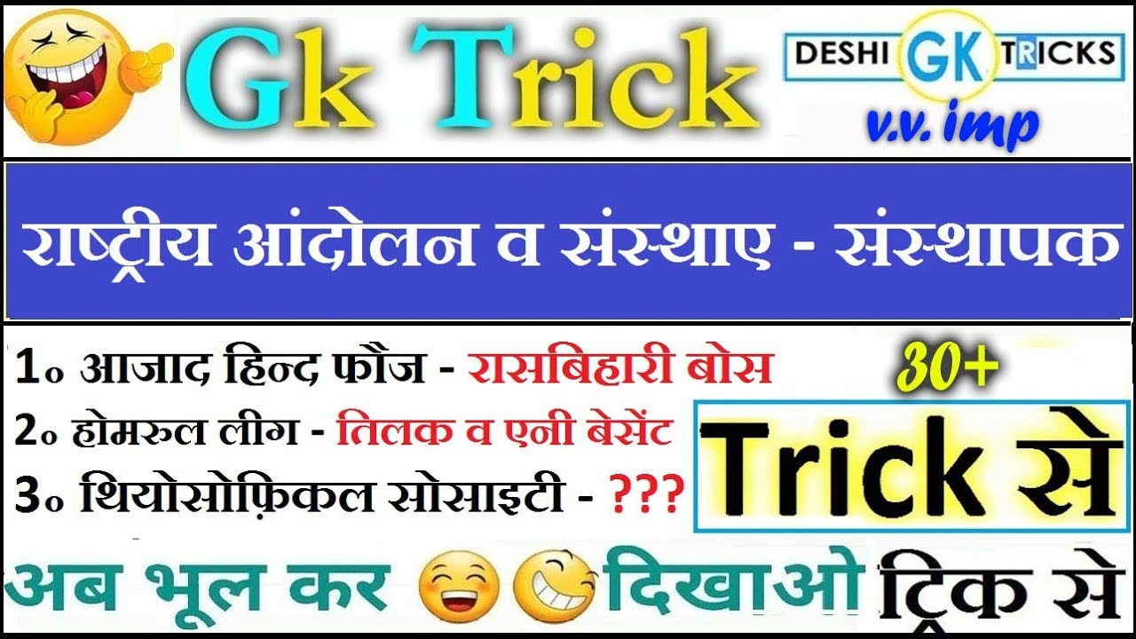भारतीय आन्दोलन , संस्थाए व संगठन के संस्थापक ट्रिक